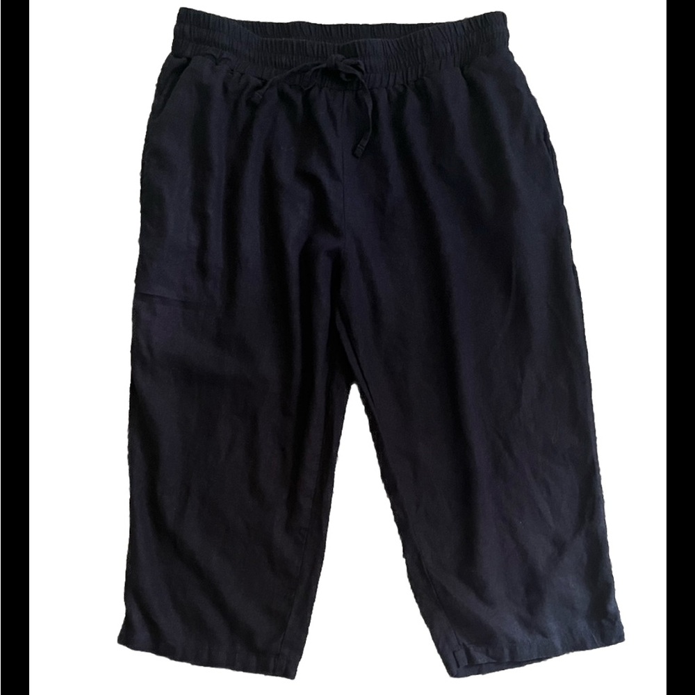 Black Linen Blend Crop Pants Capris with Pockets Size Medium